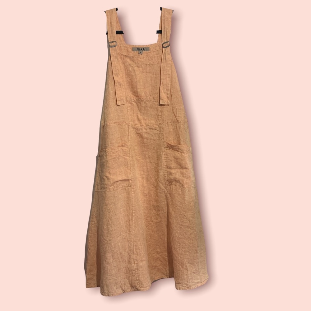 FLAX by Jeanne Engelhart Peach Linen Pinafore Dress